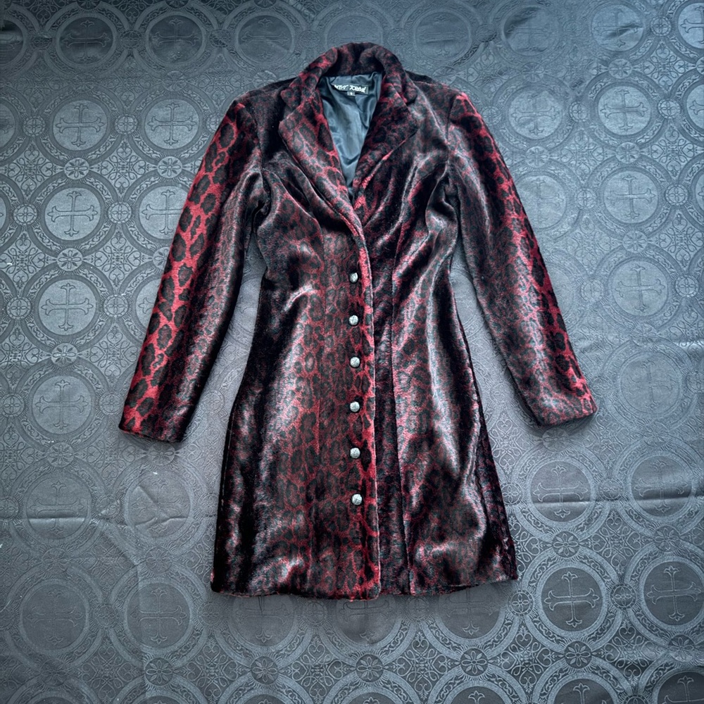 vintage betsey johnson faux fur leopard duster coat